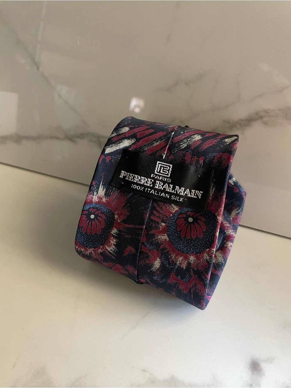 Pierre Balmain Silk Tie in Navy and Magenta Floral Motif